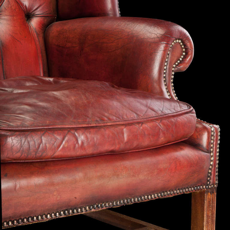 Neoclassical Red Leather Wingback Chair