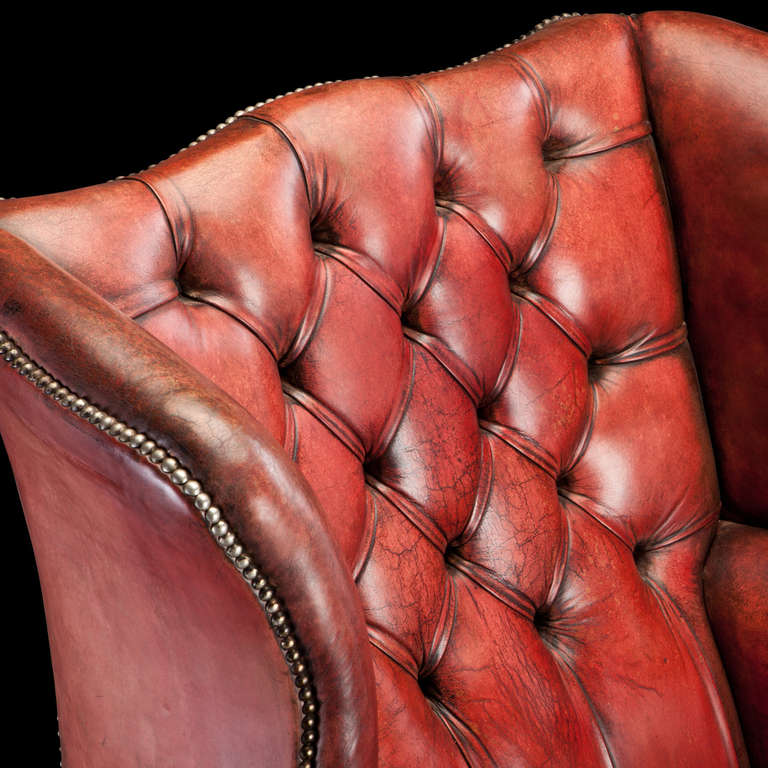 English Red Leather Wingback Chair