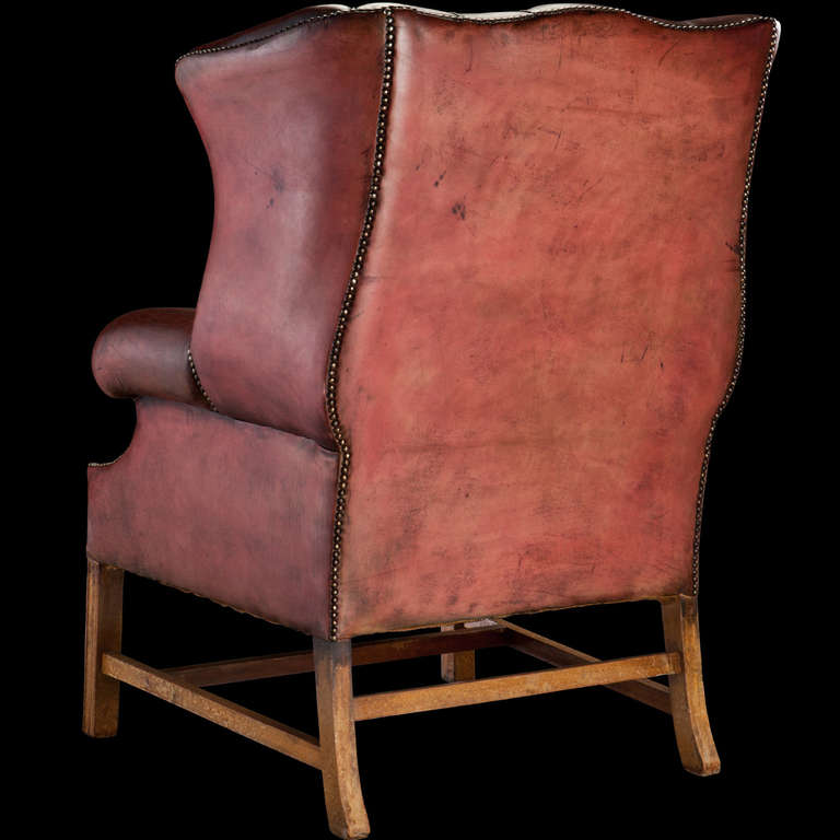 Mid-20th Century Red Leather Wingback Chair