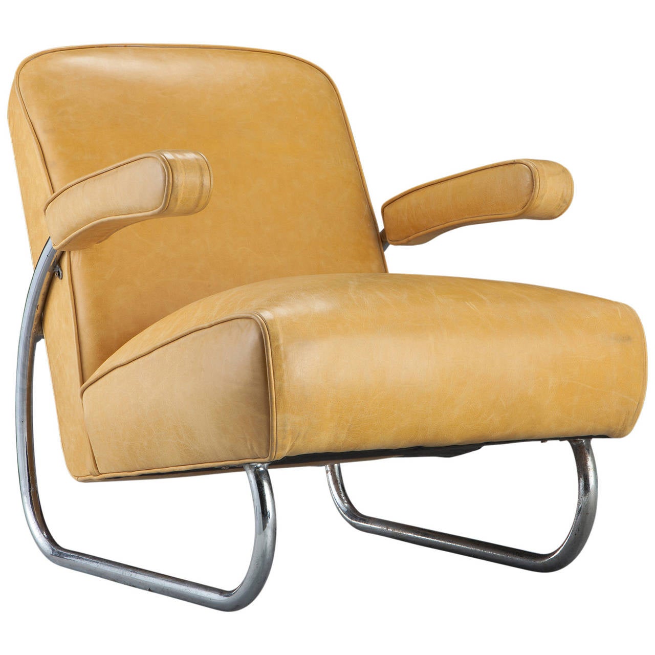 Yellow Leather/Chrome Lounge Chair at 1stdibs