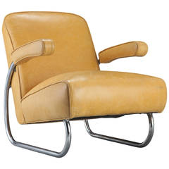 Yellow Leather/Chrome Lounge Chair