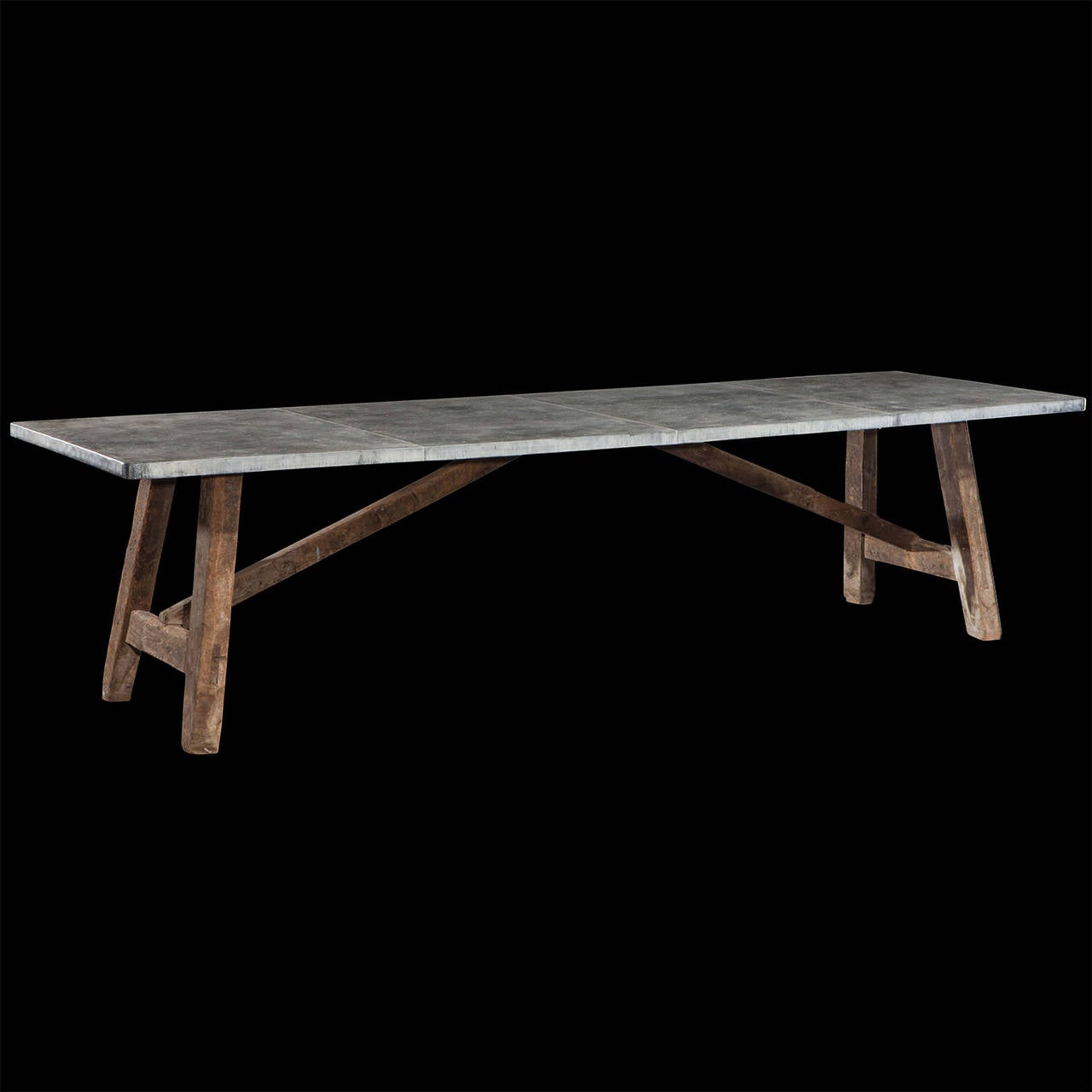 Zinc top preparation table. Simple form with pine base.