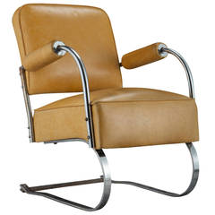 Yellow Leather and Chrome Cantilever Chair
