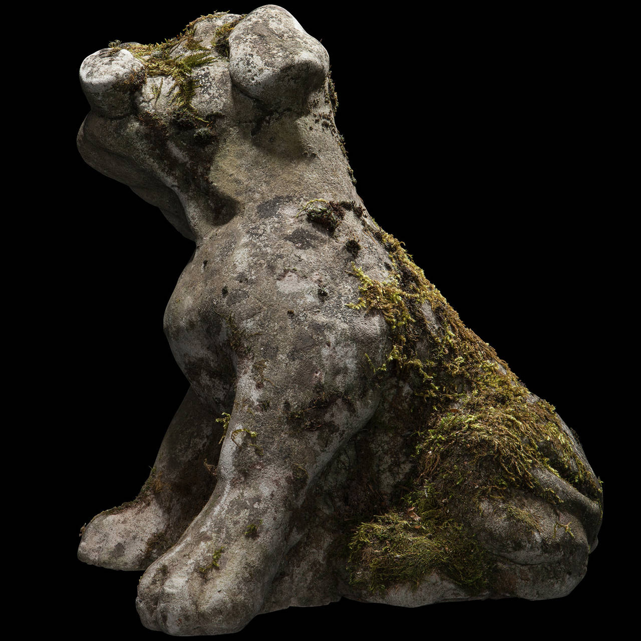Patinated Concrete Dog with Bone