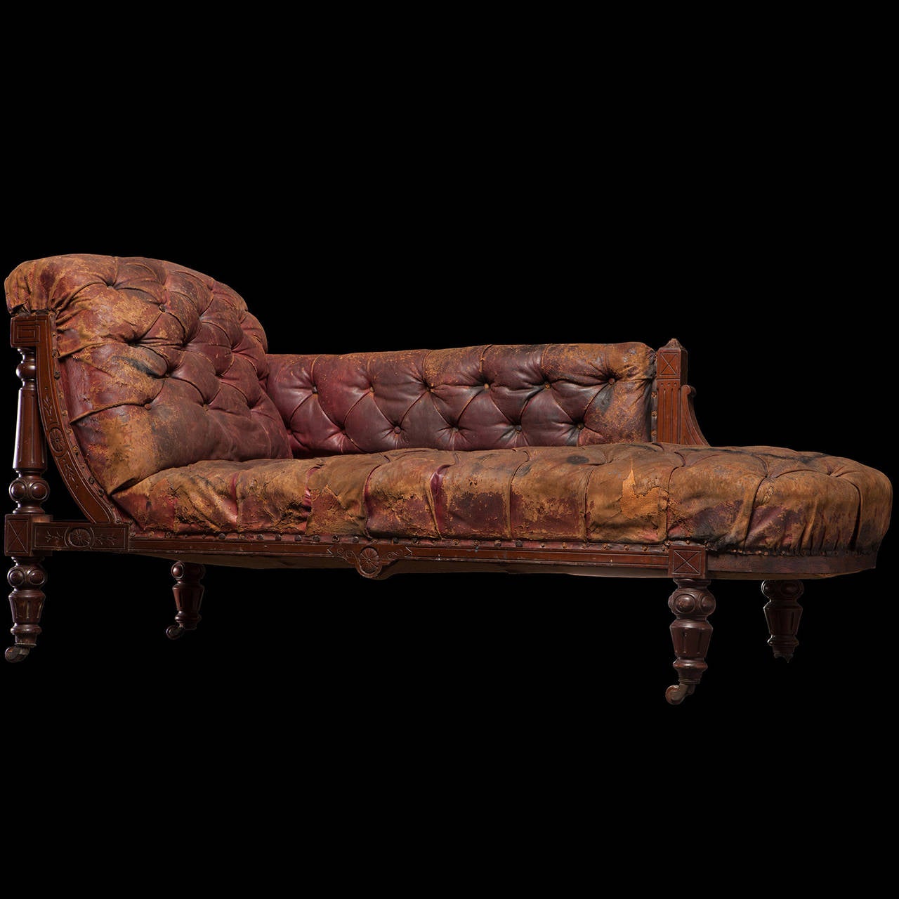 Patinated Victorian Button Back Chaise Lounge