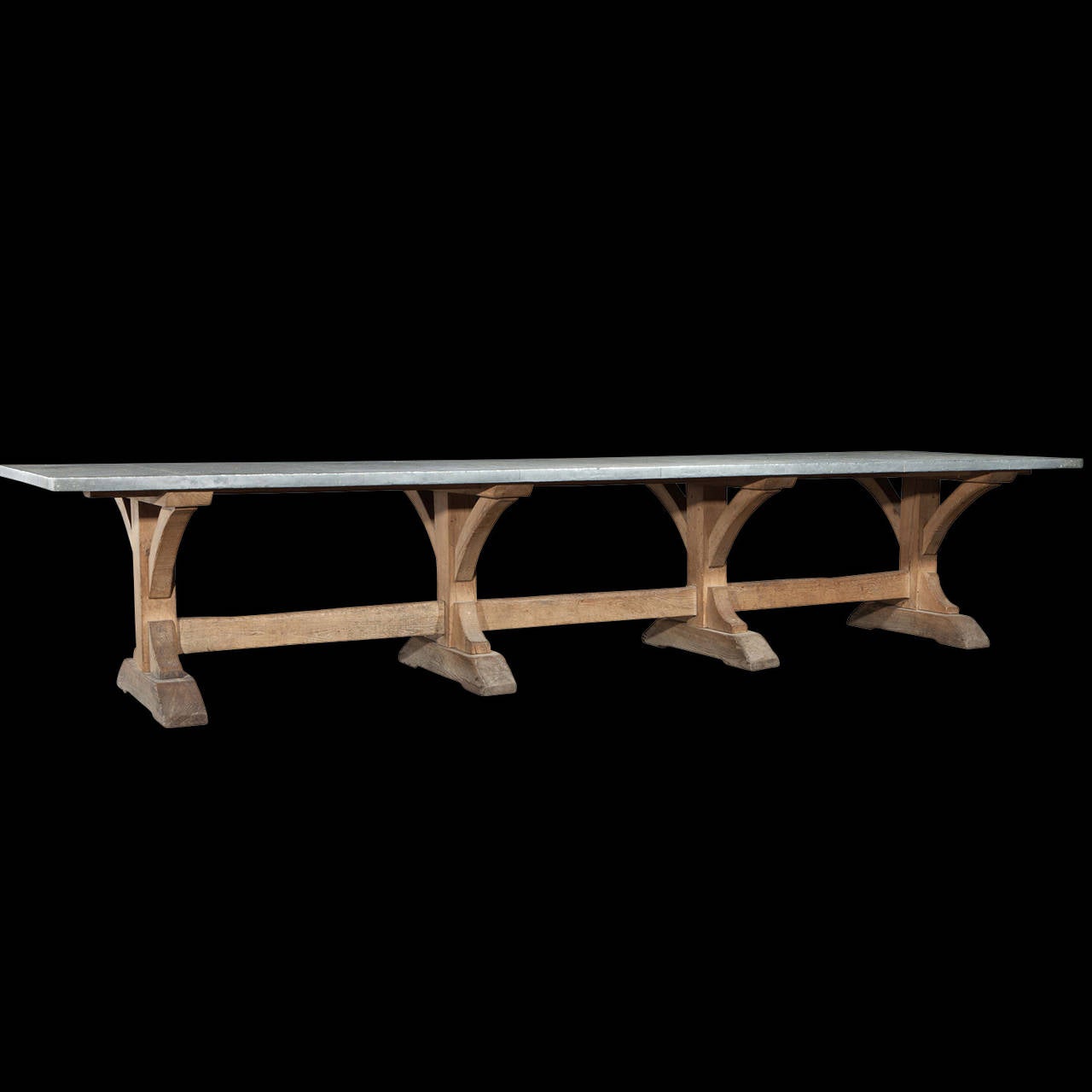 Large Oak Refectory Table with Zinc Top 1