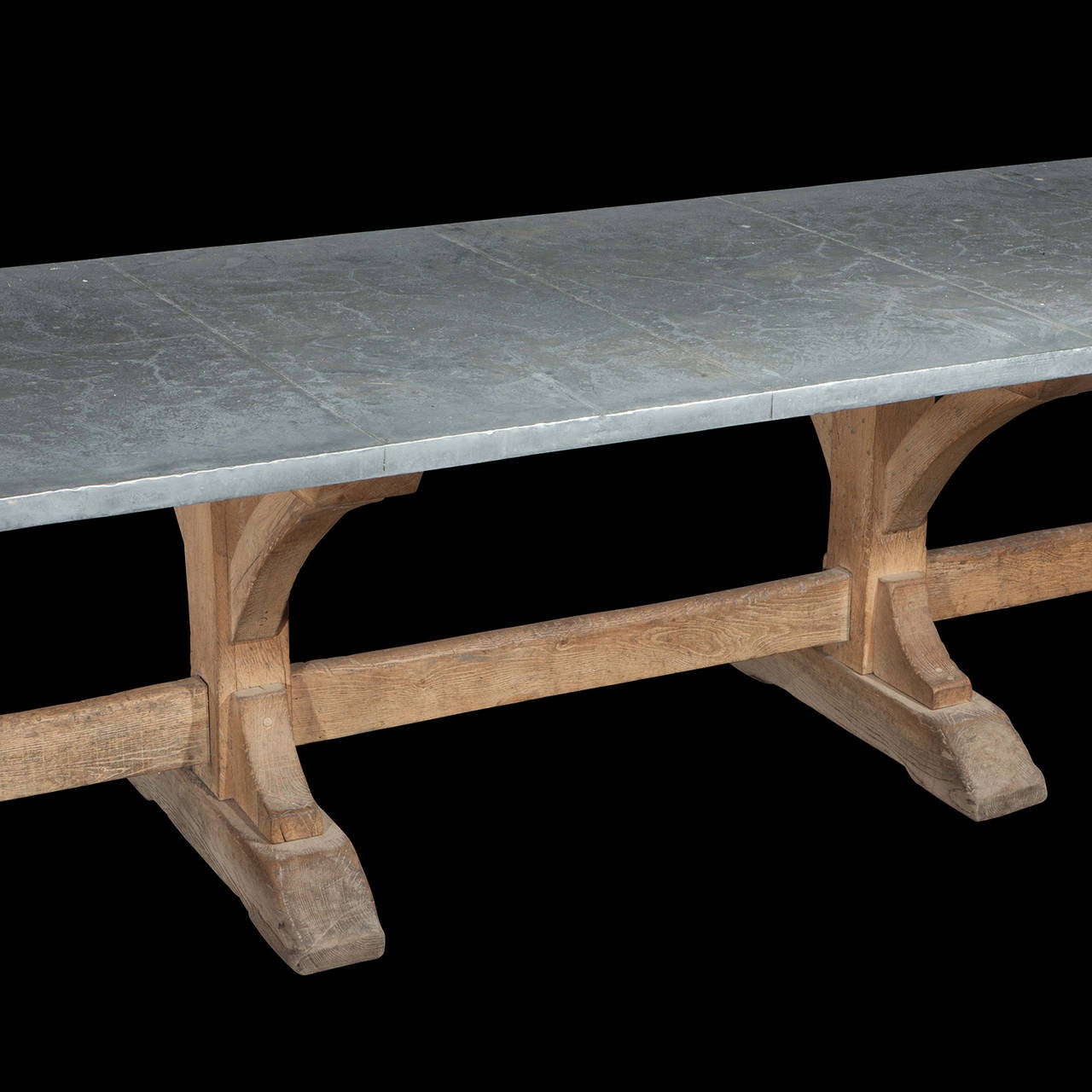Early 20th Century Large Oak Refectory Table with Zinc Top