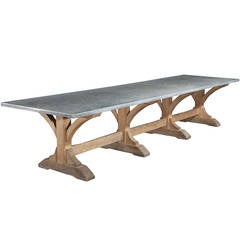 Antique Large Oak Refectory Table with Zinc Top