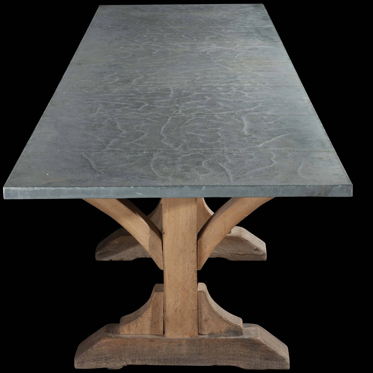 Hand-Crafted Large Oak Refectory Table with Zinc Top