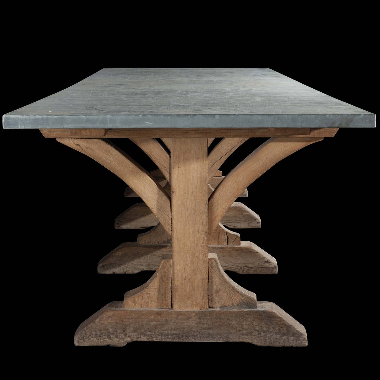 English Large Oak Refectory Table with Zinc Top
