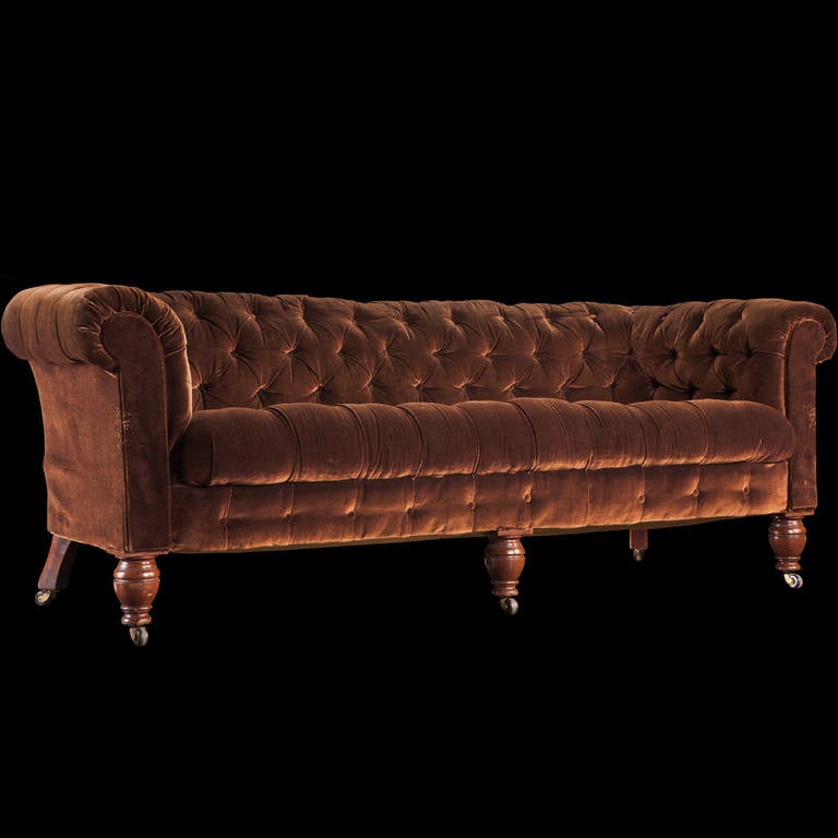 Velvet chesterfield sofa, with original upholstery.

Made in England, circa 1880.