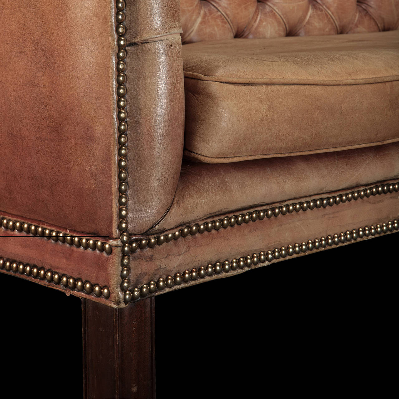 Mid-20th Century Buttoned Back Leather Sofa