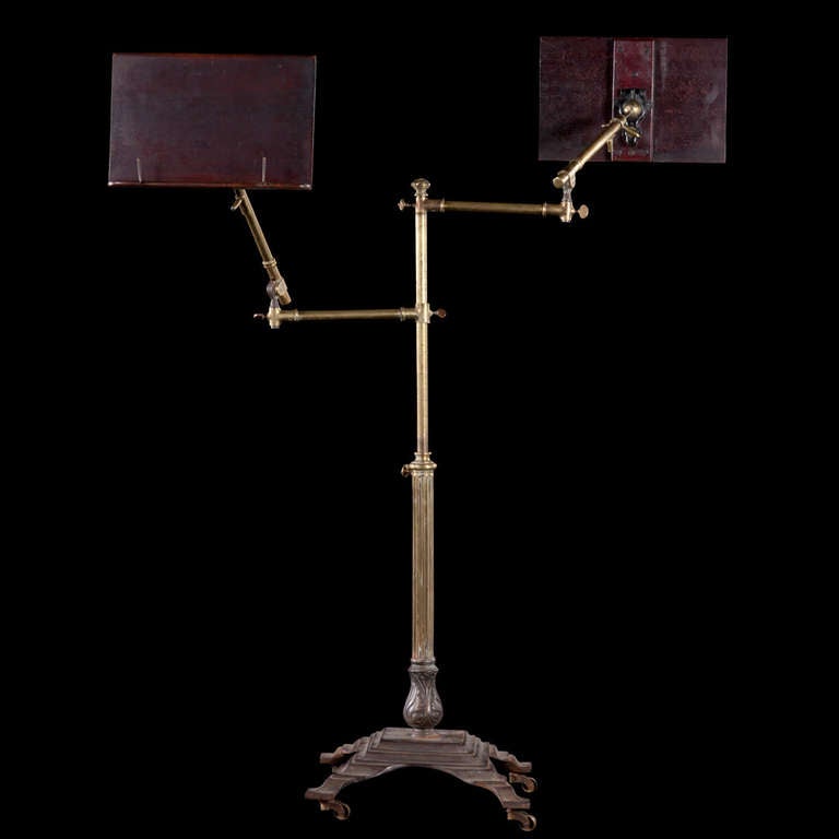 articulating music stand made of brass and wood