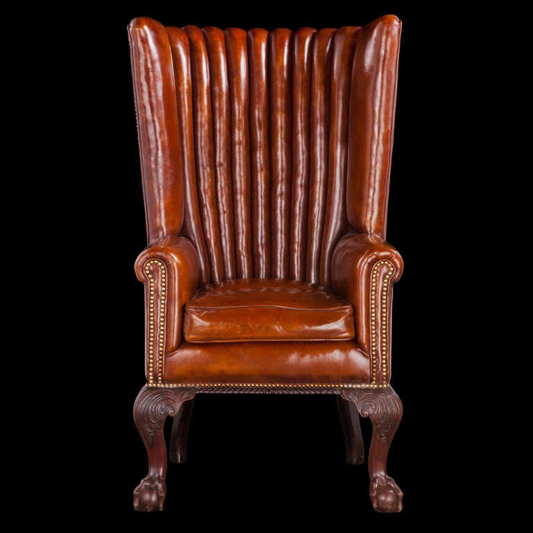 English Victorian Leather Channel Back