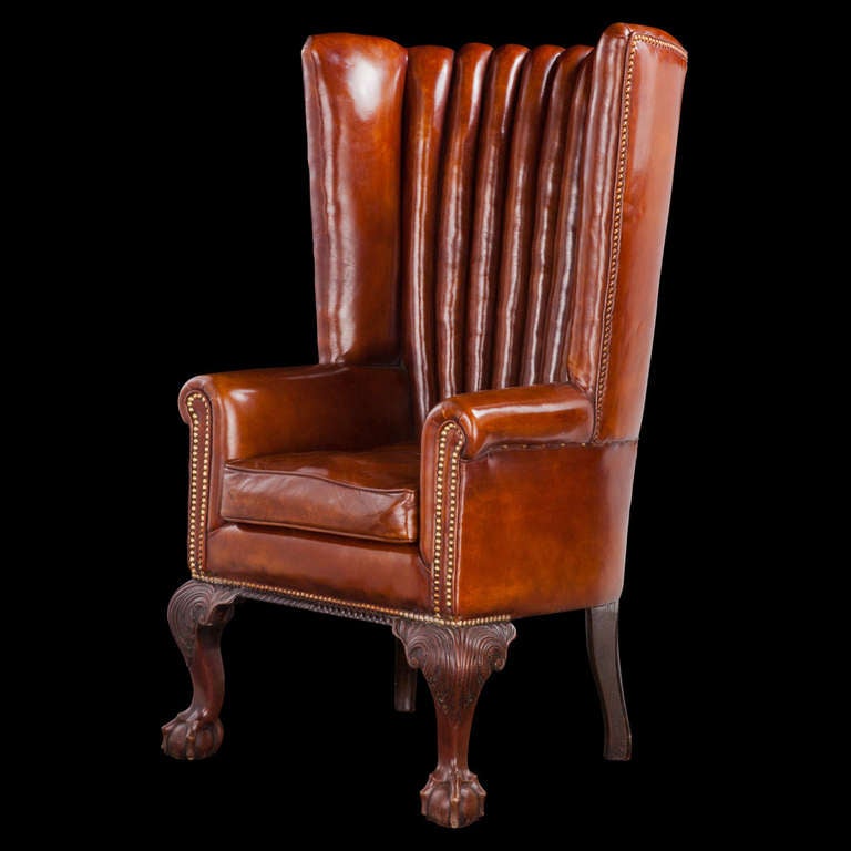 Victorian Leather Channel Back In Excellent Condition In Culver City, CA