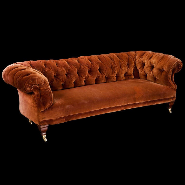 orange velvet chesterfield sofa