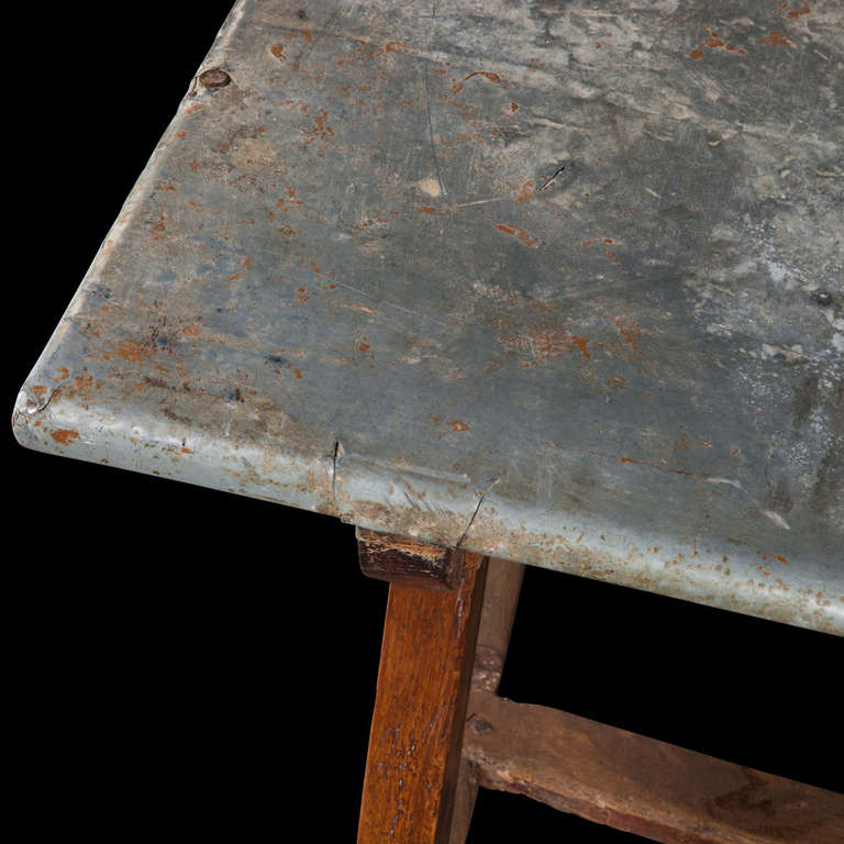 Primitive Industrial Zinc Top Work Table