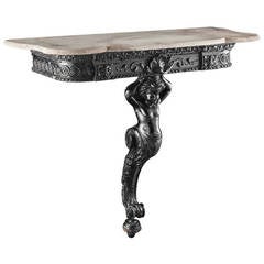 Ebonised Figural and Marble Topped Console Table