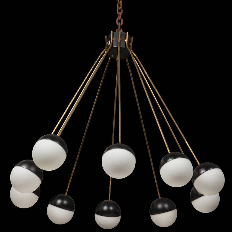 Brass and Black Metal Stilnovo Chandelier at 1stdibs