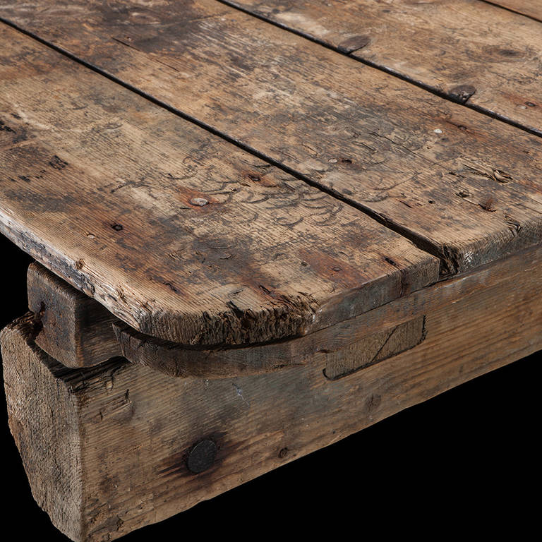 Wood Plank Coffee Table In Distressed Condition In Culver City, CA