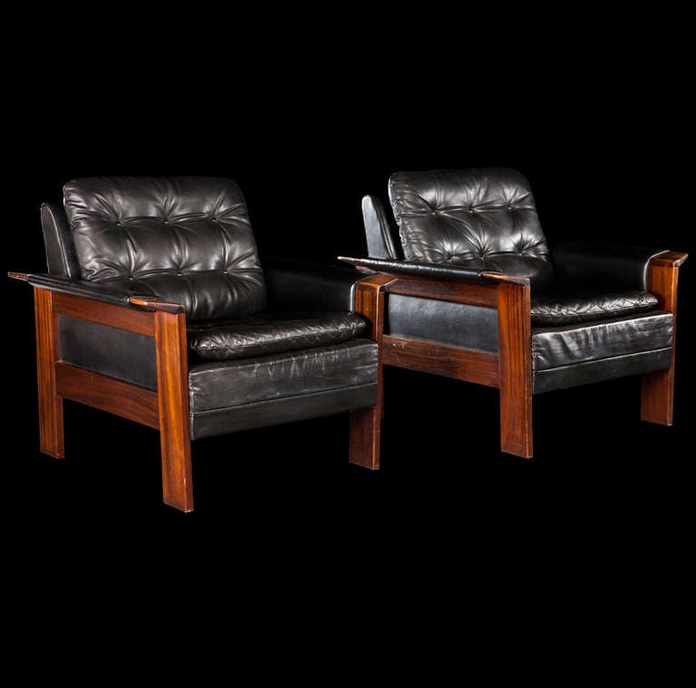 Mid-20th Century Leather / Rosewood Chairs