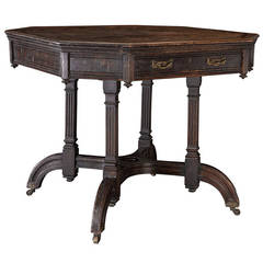 Antique Octagonal Victorian Oak Centre Table