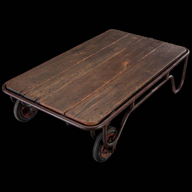 Belgian Steel and Oak Industrial Factory Cart