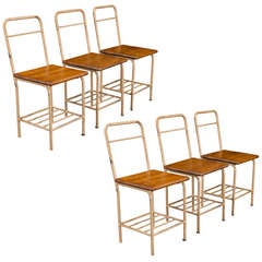 Set of (6) Wood Seat / Bent Metal Chairs
