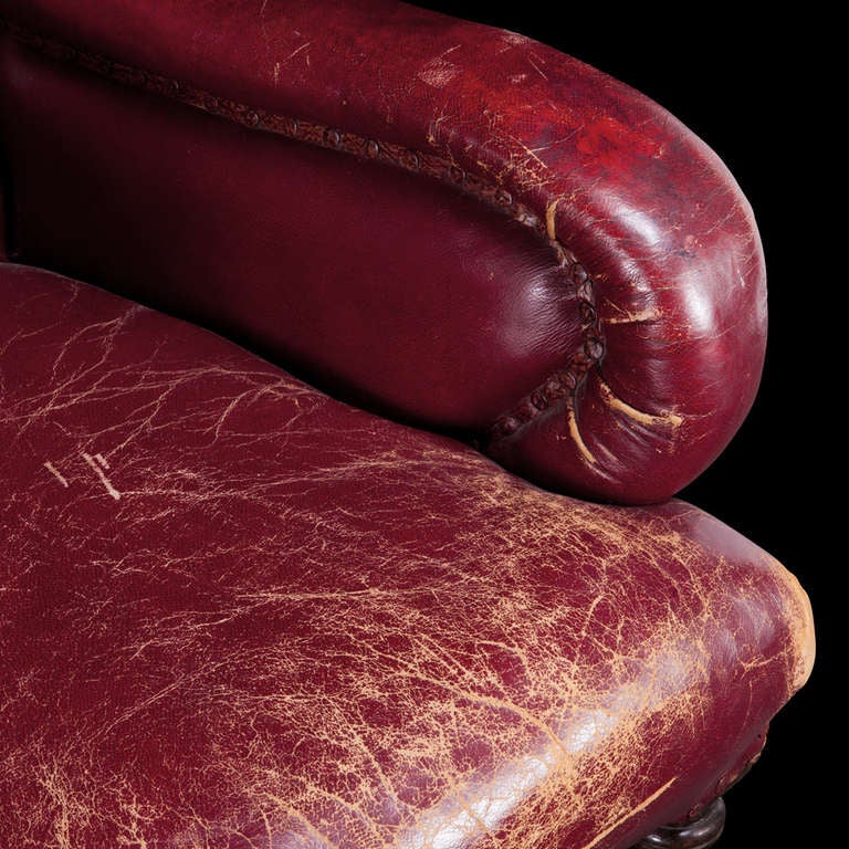 Gents Red Leather Armchair In Excellent Condition In Culver City, CA