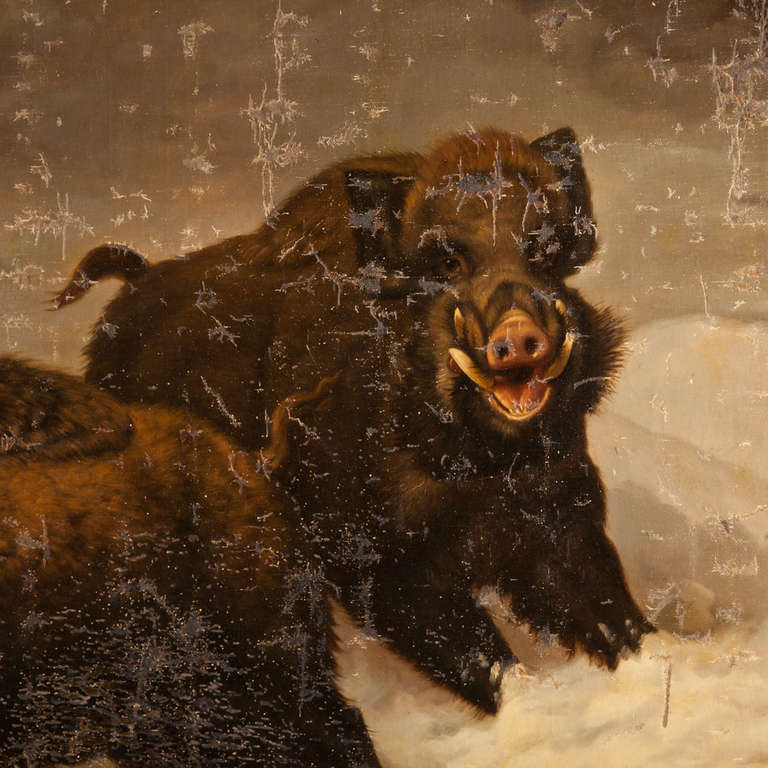Giant Oil Painting of Wild Boar Hunting