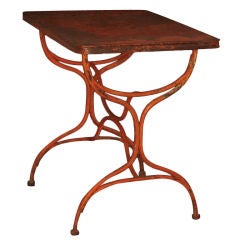 Iron Garden / Side Table with Original Orange Paint