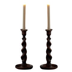 Pair of Mahogany Turned Candlesticks