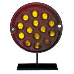 Vintage Red Railroad Reflector with Unique Yellow Glass