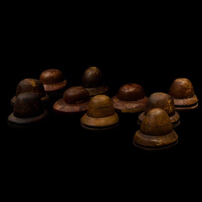 Wooden hat mold, used to form hats in the late 19th century. 10 available, priced individually.