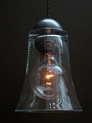 Italian Industrial Glass Pendant Light Fixture