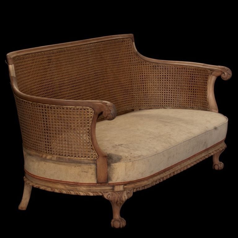 English Caned Back Sofa with Lion Claw Feet