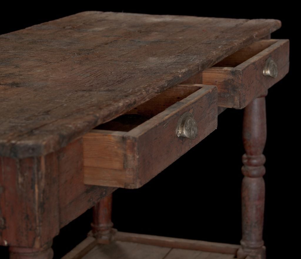 Work / Tailoring table, unusual small size with two stoarge drawers, original hardware.