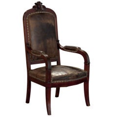French Leather Dining Chairs with Mahogany Frame