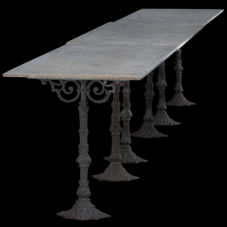 English Marble Top Consoles with Cast Iron Base