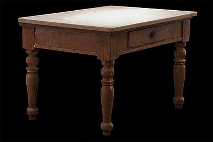 Oak Bakers Table with Marble Top 1