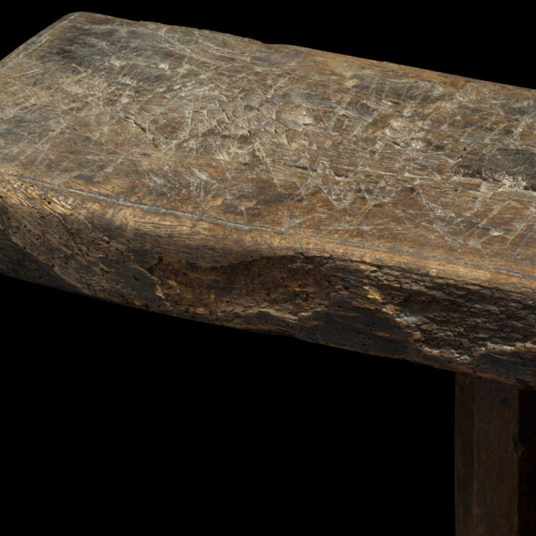 Primitive wood bench, simple form, wonderful patina and surface.