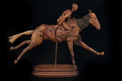 French Rare Articulated Model of a Horse and Rider Set