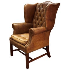Oversized English Beige Leather Wingback Chair