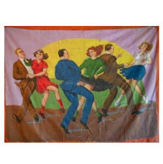 Large Hand Painted Banner of People Dancing