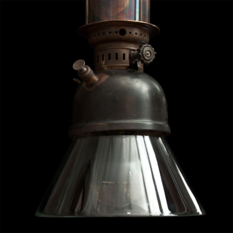 Mid-20th Century Industrial Converted Gas Light with Clear Shade