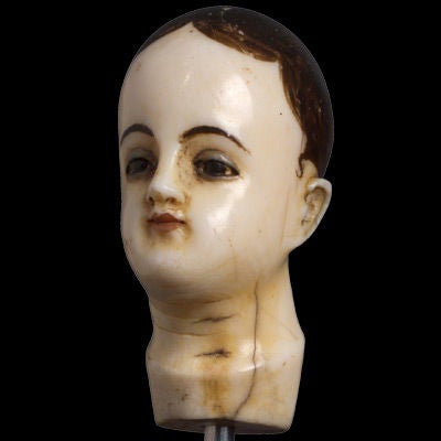 Italian Miniature Carved Ivory Santos Head with Painted Details