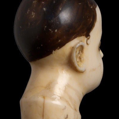 19th Century Miniature Carved Ivory Santos Head with Painted Details