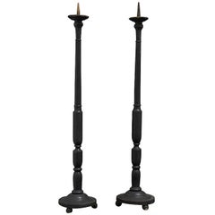 Antique Pair of French 19th Century Wood Carved Candlesticks