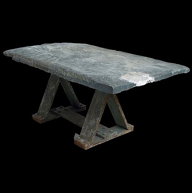 Massive Outdoor Table with Slate Top and Iron Base