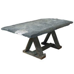 Massive Outdoor Table with Slate Top and Iron Base